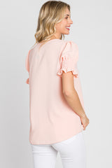 Pink Smocked Puff Sleeve Blouse