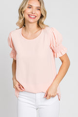 Pink Smocked Puff Sleeve Blouse