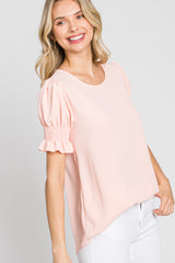 Pink Smocked Puff Sleeve Blouse