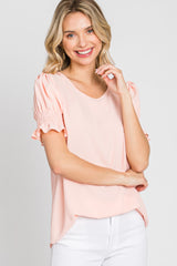 Pink Smocked Puff Sleeve Blouse