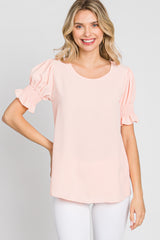 Pink Smocked Puff Sleeve Blouse