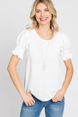 White Smocked Puff Sleeve Blouse