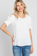 White Smocked Puff Sleeve Blouse