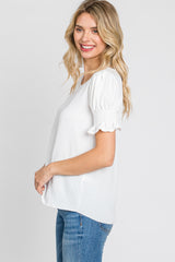 White Smocked Puff Sleeve Blouse