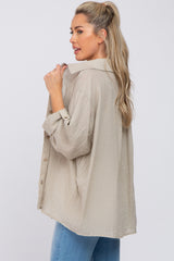 Beige Rolled Cuff Maternity Button Down Blouse