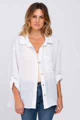 White Rolled Cuff Button Down Blouse