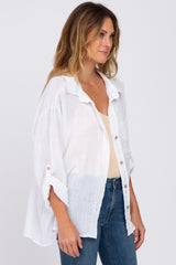 White Rolled Cuff Button Down Blouse