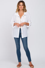 White Rolled Cuff Button Down Blouse