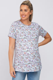 Peach Floral Short Sleeve Maternity Top