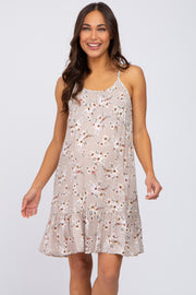 Taupe Floral Sleeveless Maternity Dress