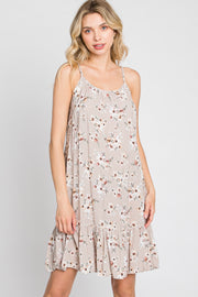 Taupe Floral Sleeveless Dress