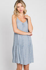 Blue Printed Front Tie Maternity Dress