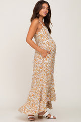 Yellow Floral Button Accent Maternity Maxi Dress