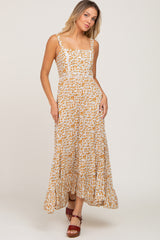 Yellow Floral Button Accent Maternity Maxi Dress