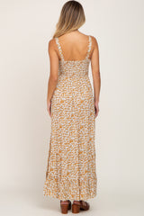 Yellow Floral Button Accent Maxi Dress