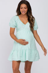 Mint Striped Sweetheart Maternity Mini Dress