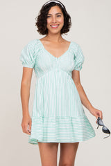 Mint Striped Sweetheart Maternity Mini Dress