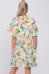 Ivory Floral V-Neck Ruffle Hem Maternity Dress