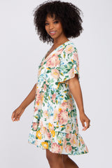 Ivory Floral V-Neck Ruffle Hem Dress