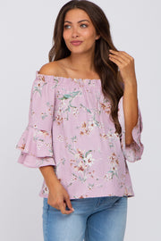 Pink Floral Off Shoulder Maternity Blouse