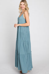 Blue Sleeveless Tiered Maxi Dress