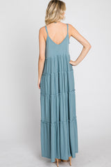 Blue Sleeveless Tiered Maxi Dress