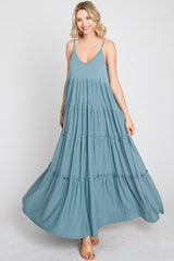 Blue Sleeveless Tiered Maxi Dress