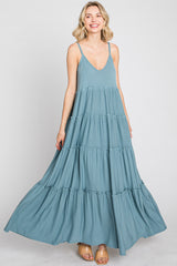 Blue Sleeveless Tiered Maxi Dress