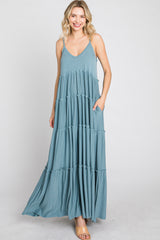 Blue Sleeveless Tiered Maxi Dress