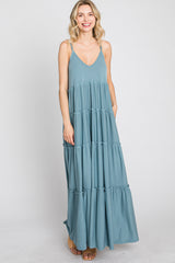 Blue Sleeveless Tiered Maxi Dress