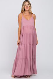 Mauve Sleeveless Tiered Maternity Maxi Dress