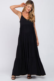 Black Sleeveless Tiered Maternity Maxi Dress