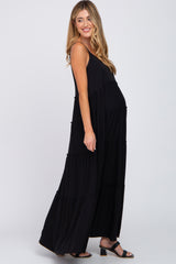 Black Sleeveless Tiered Maternity Maxi Dress