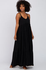 Black Sleeveless Tiered Maxi Dress