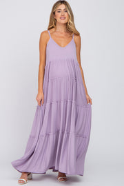 Lavender Sleeveless Tiered Maternity Maxi Dress