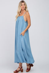 Blue Denim Square Neck Maxi Dress