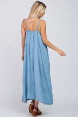 Blue Denim Square Neck Maxi Dress