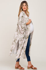 Beige Palm Print Tie Sleeve Maternity Cover Up