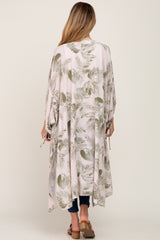 Beige Palm Print Tie Sleeve Maternity Cover Up