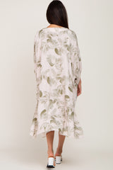 Beige Palm Print Tie Sleeve Cover Up