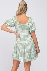 Green Gingham Smocked Tiered Maternity Dress