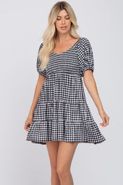 Black Gingham Smocked Tiered Dress