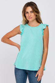 Aqua Ruffle Accent Top