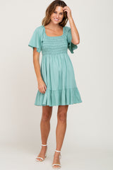 Mint Green Smocked Back Tie Dress