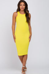 Neon Yellow Ribbed Fitted Maternity Tank Dress