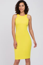 Neon Yellow Ribbed Fitted Tank Dress