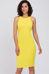 Neon Yellow Ribbed Fitted Maternity Tank Dress