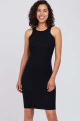 Black Ribbed Fitted Maternity Tank Dress