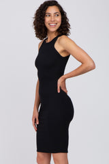 Black Ribbed Fitted Tank Dress