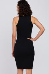 Black Ribbed Fitted Tank Dress